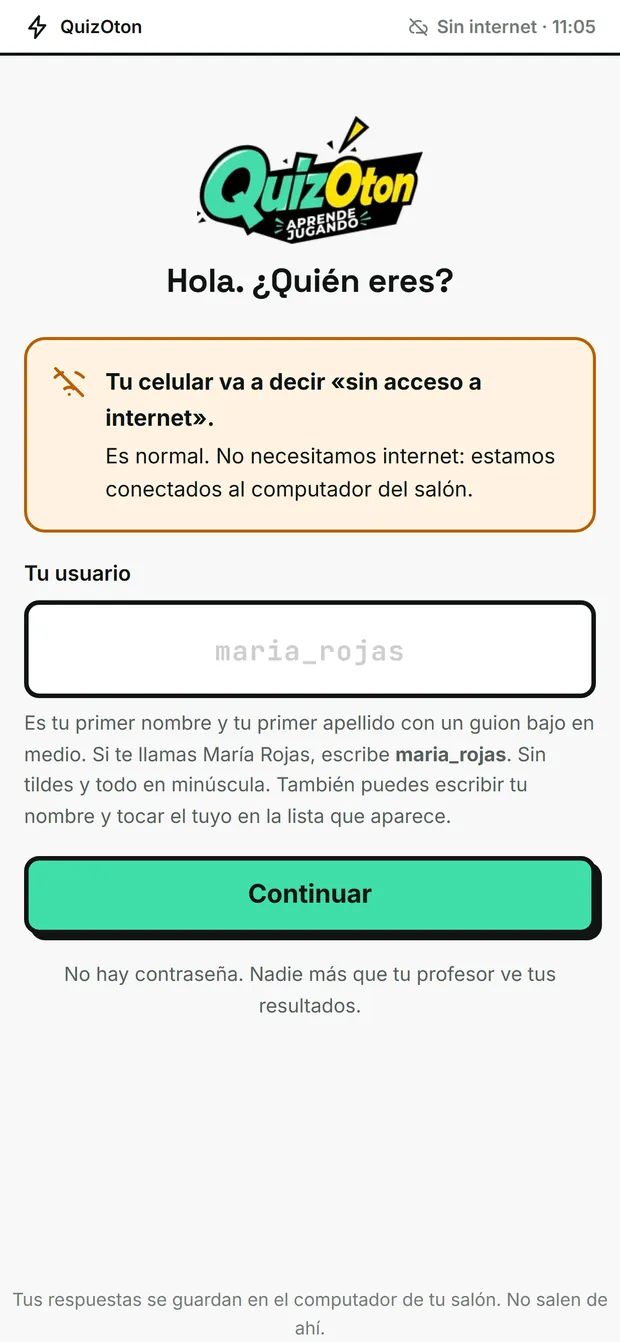 Pantalla de ingreso en el celular del estudiante.